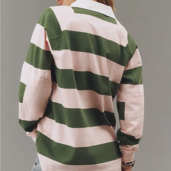 NWT! Striped Green and Pink Rugby Shirt - Picture 2 of 4